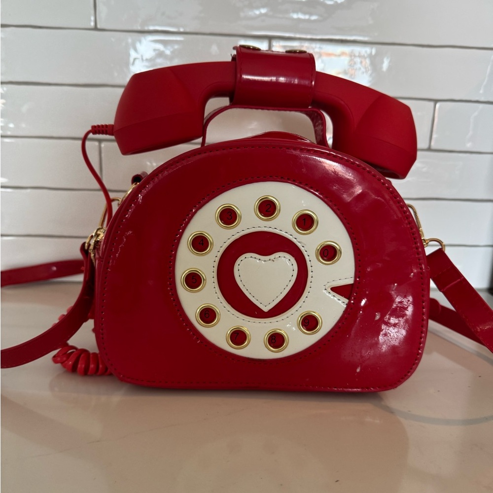 Real Working Red Patent Telephone Handbag